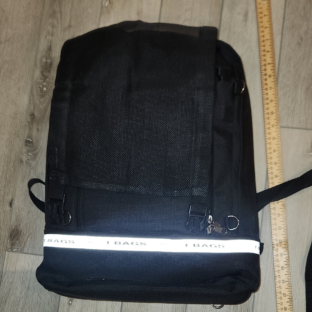 T-Bags Black Reflective Backpack Sleek Design Expandable With Additional Small